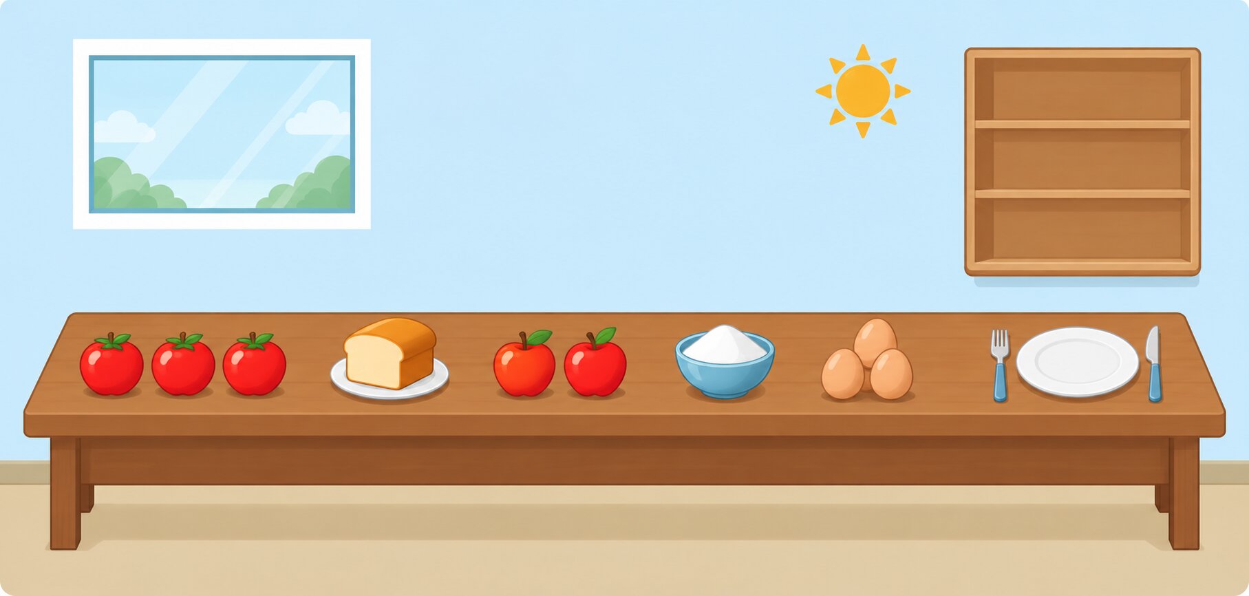 Breakfast table with food items